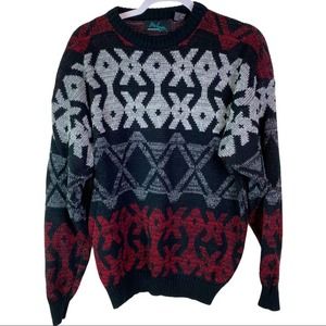 Vintage Ugly Grandpa Crew Neck Sweater Black Red Large